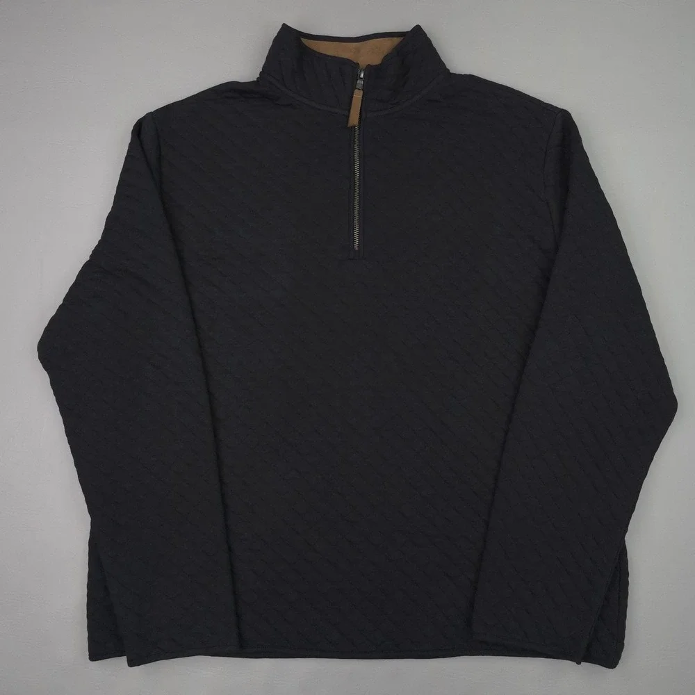Banana Republic Sweater Mens XL Black 1/4 Zip Knit Pullover Quilted Geometric